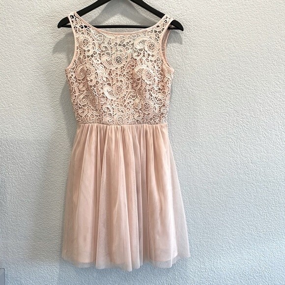 Aidan Mattox Light Pink Lace Bodice Tulle Skirt Mini Dress Size 4 - Picture 2 of 10